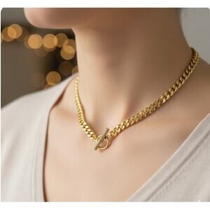 Cuban Link Gold Plated Chain Toggle with CZs 16 in